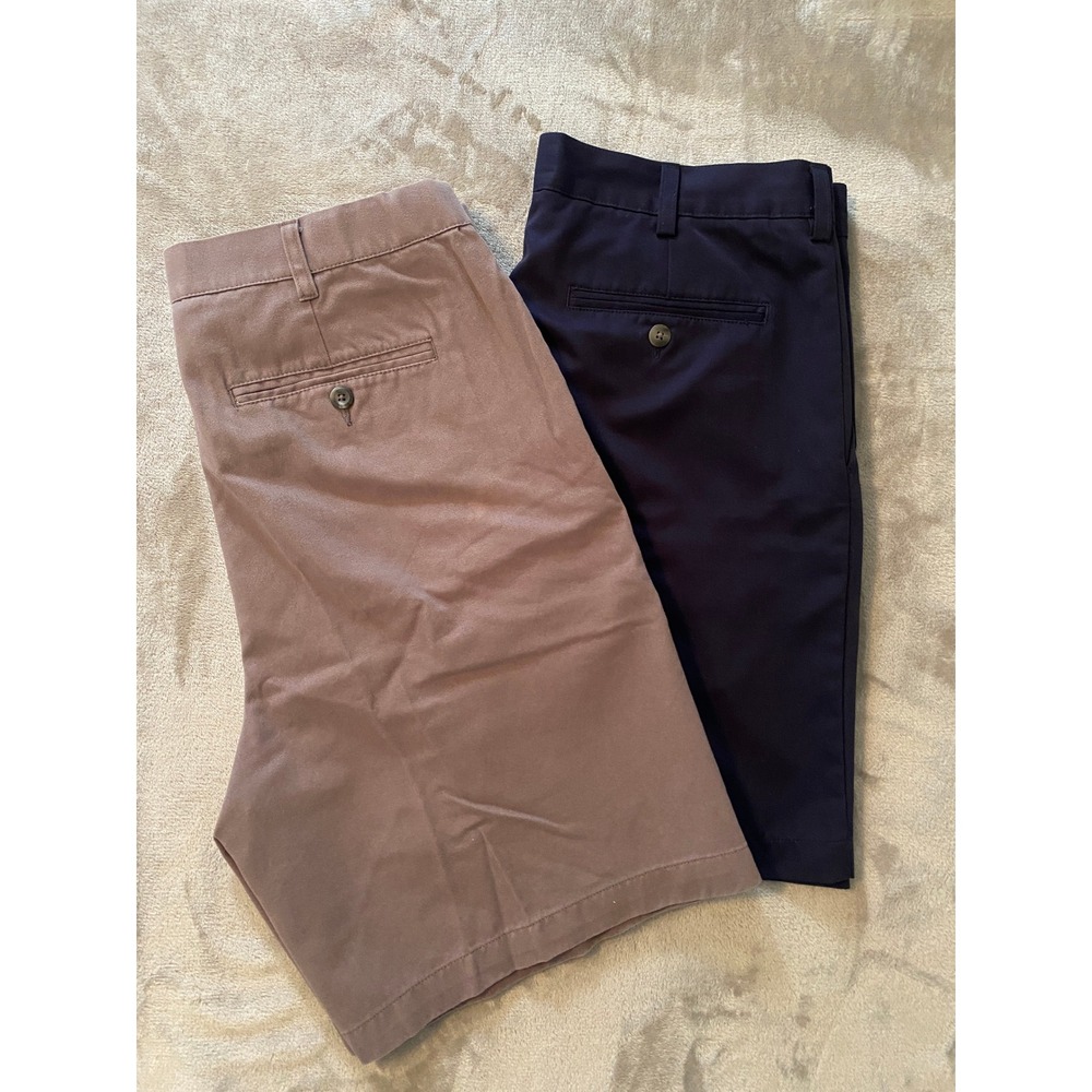 Croft & Barrow Shorts Lot/2 Sz 34 Taupe Navy Chino Pleated Cotton Poly Preppy